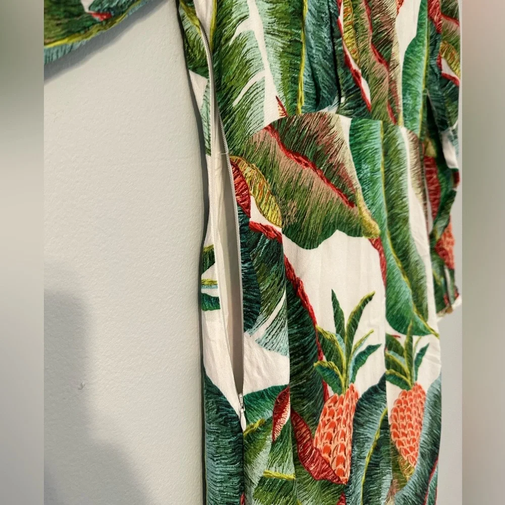 Long Sleeve Maxi Dress with Tropical Pineapple Print - Green/White/Coral - Picture 6 of 8